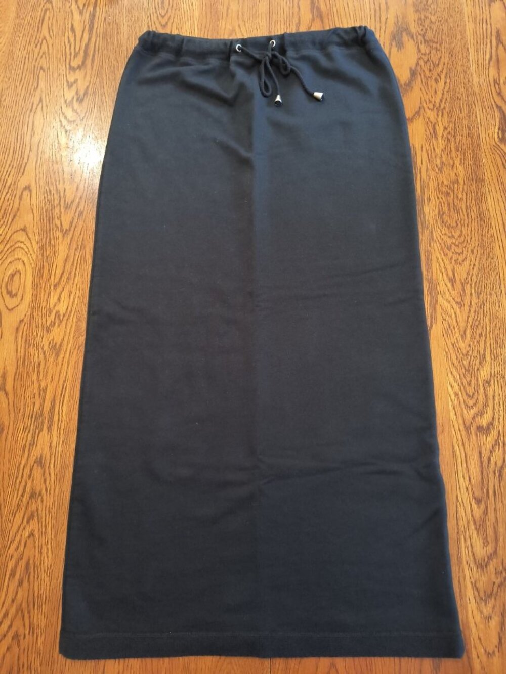 Vintage Liz Claiborne Black Midi Skirt Medium Drawstring Waist Stretch Cotton